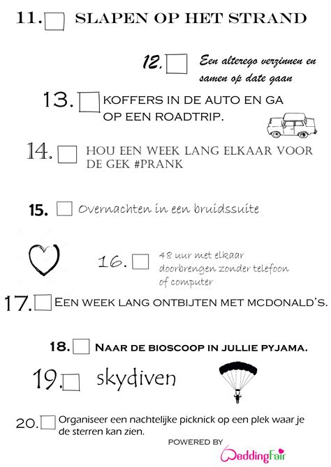 25 ideeën: een bucketlist voor koppels